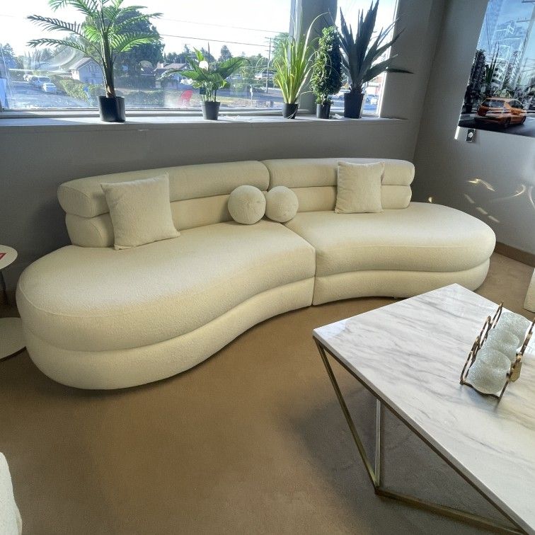 Larissa Bubble Ivory Boucle 2pc Curved Sectional Sofa