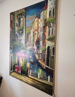3 x 4 Hand Painted Signed Venice Italy Cafe Canal Gandola Canvas Wall Art