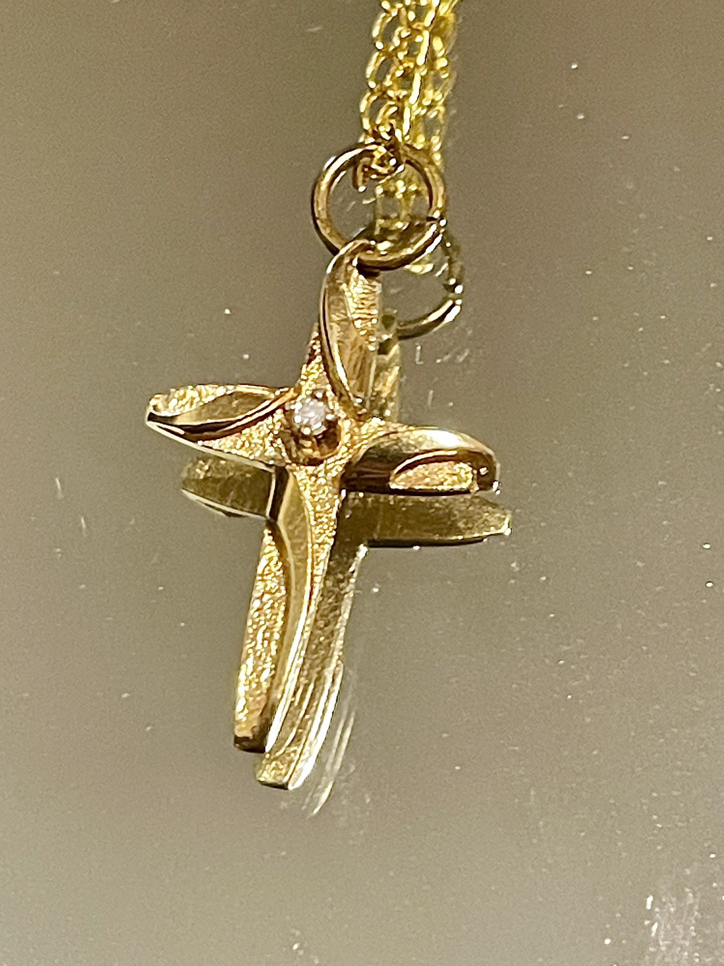 REDUCED 14KT Solid Gold Cross With Diamond Pendant 