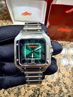 Silver Men’s Luxury Watch Green Face 41MM