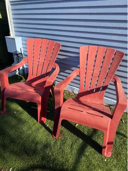Pair of Terracotta Red Plastic Adirondack Chairs