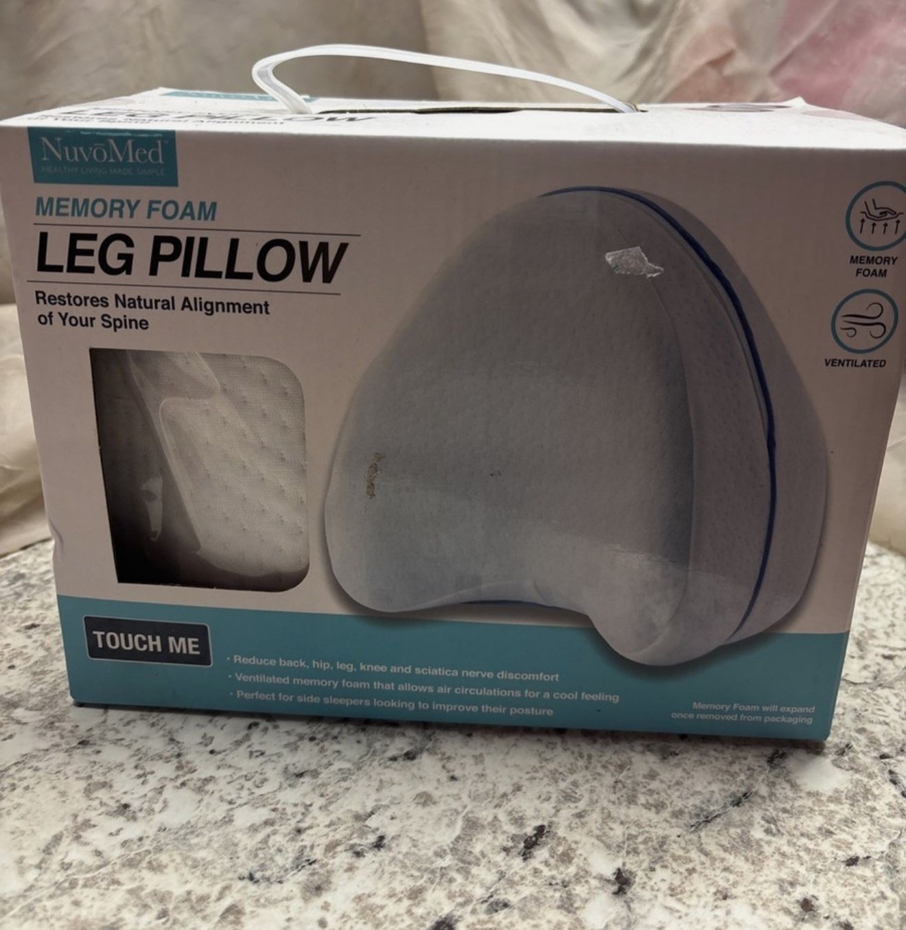 NuvoMed Memory Foam Leg Pillow Restores Natural Alignment of Your Spine 9x7x5in.