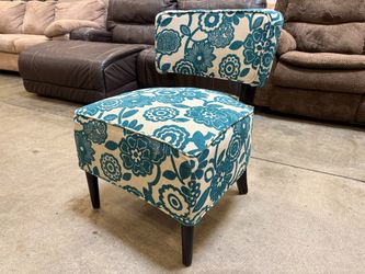 Teal and Cream Floral Armless Accent Chair