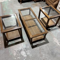 Vintage Wood Coffee Table W/2 Matching End Tables