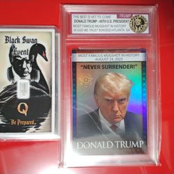 5x Donald Trump Black Swan Event Silver Bar Cards + Holographic Mugshot Trading Card 