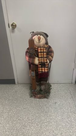 Vintage rustic snowman about 3 feet tall