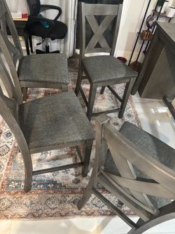 Set of 4 Gray Wood Counter Height Bar Stools