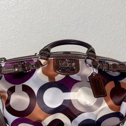 Coach Purse: 18636 Multi-Color Sophia Op Art Purple Brown Duffle Bag