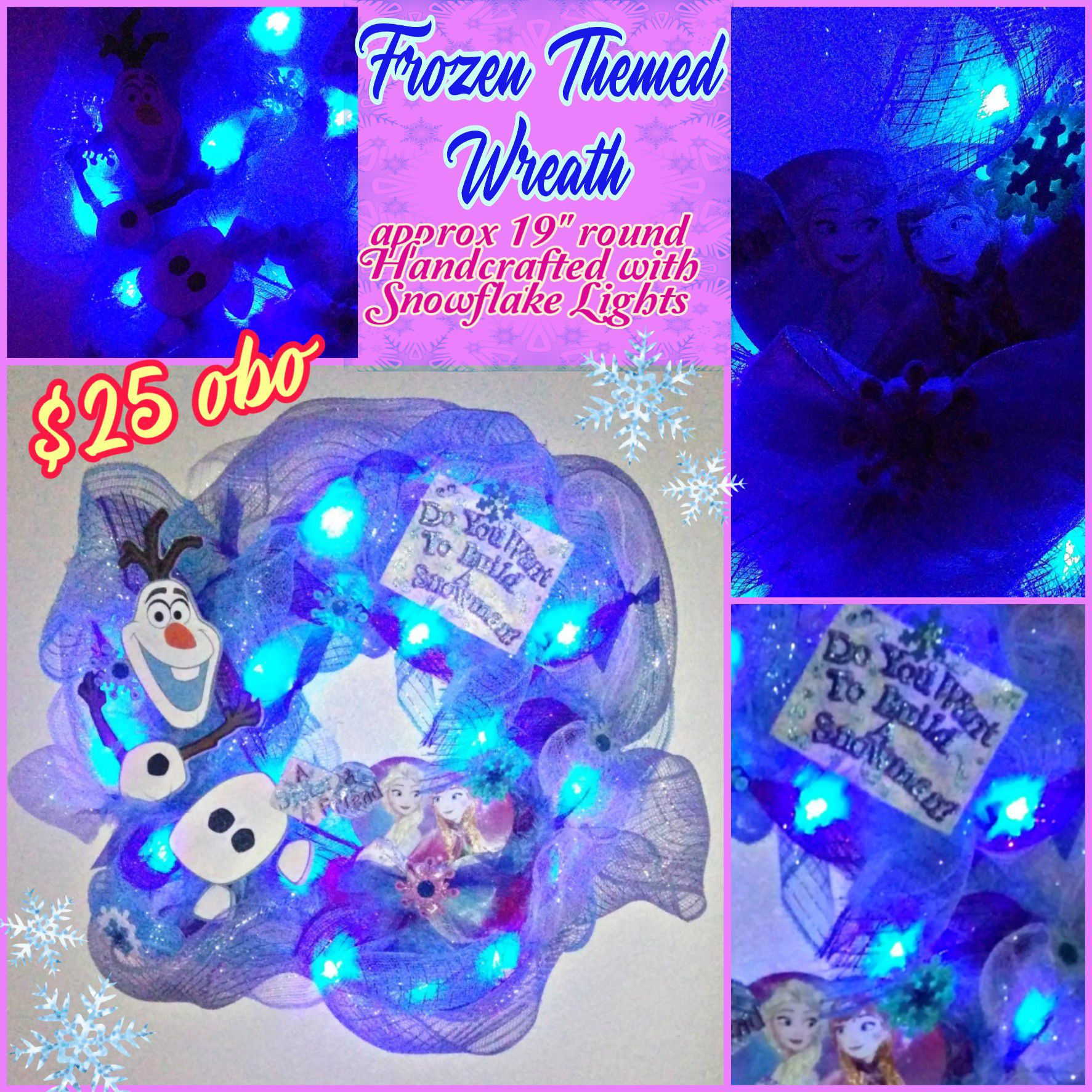 Frozen Themed Handcrafted Lighted Wreath