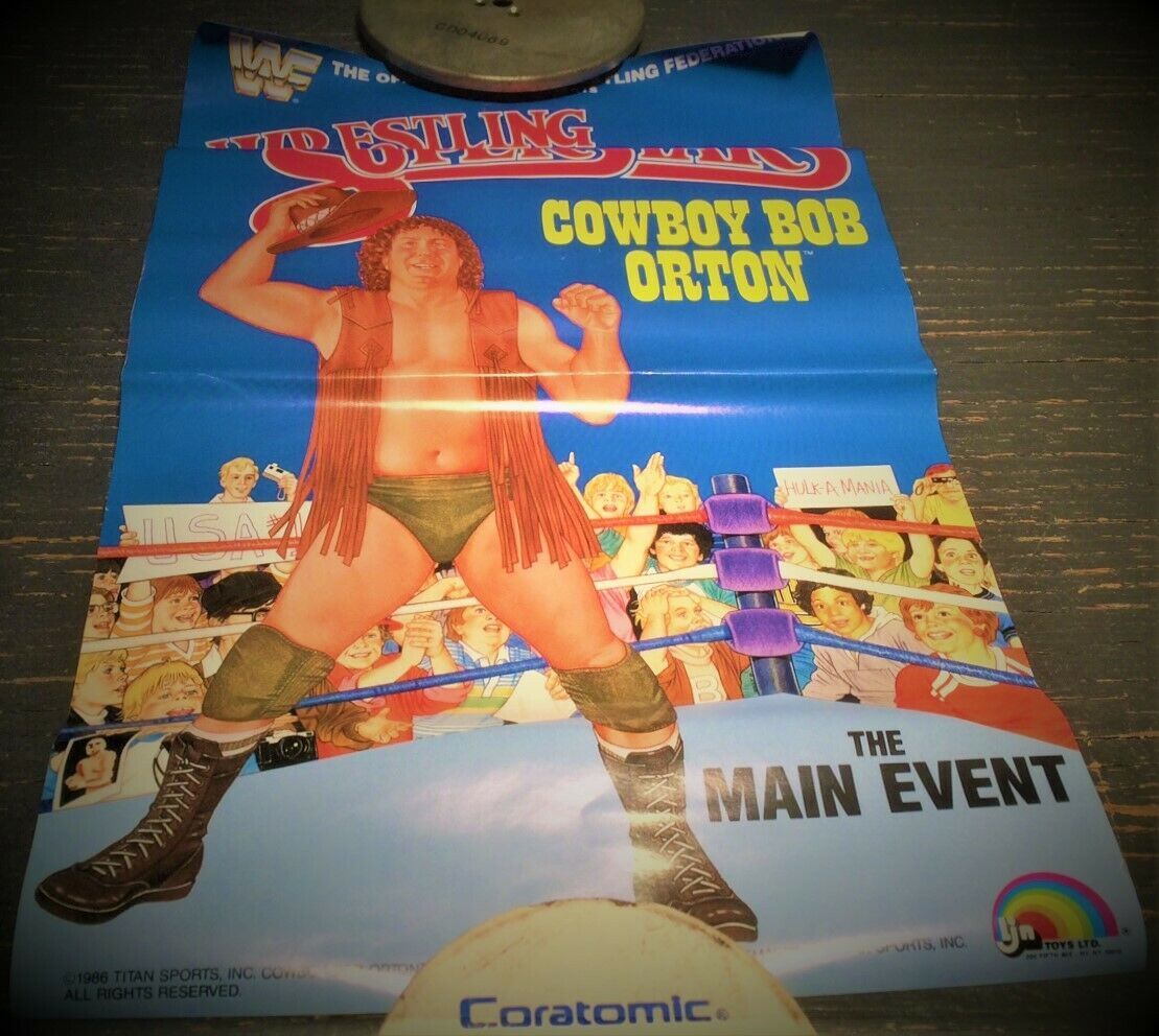 Vintage 1986 Cowboy Bob Orton Mini Poster WWF Wrestling Superstars LJN Toys Rare