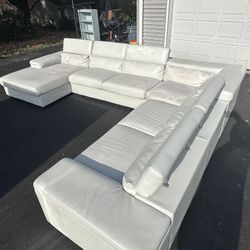 4 Piece White Faux Leather Sectional Couch