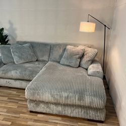 LH 👉$49 Down Payment  For Financing 👉 Lindyn Fog Gray Fluffy Corduroy Cozy Soft Sectional Couch 