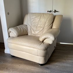 Real White Italian Leather Armchair Sofa Couch