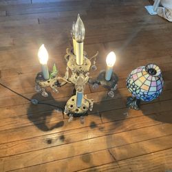 An Old Lamp , And An Old Vintage Candle Holder (NO SHIPPING)