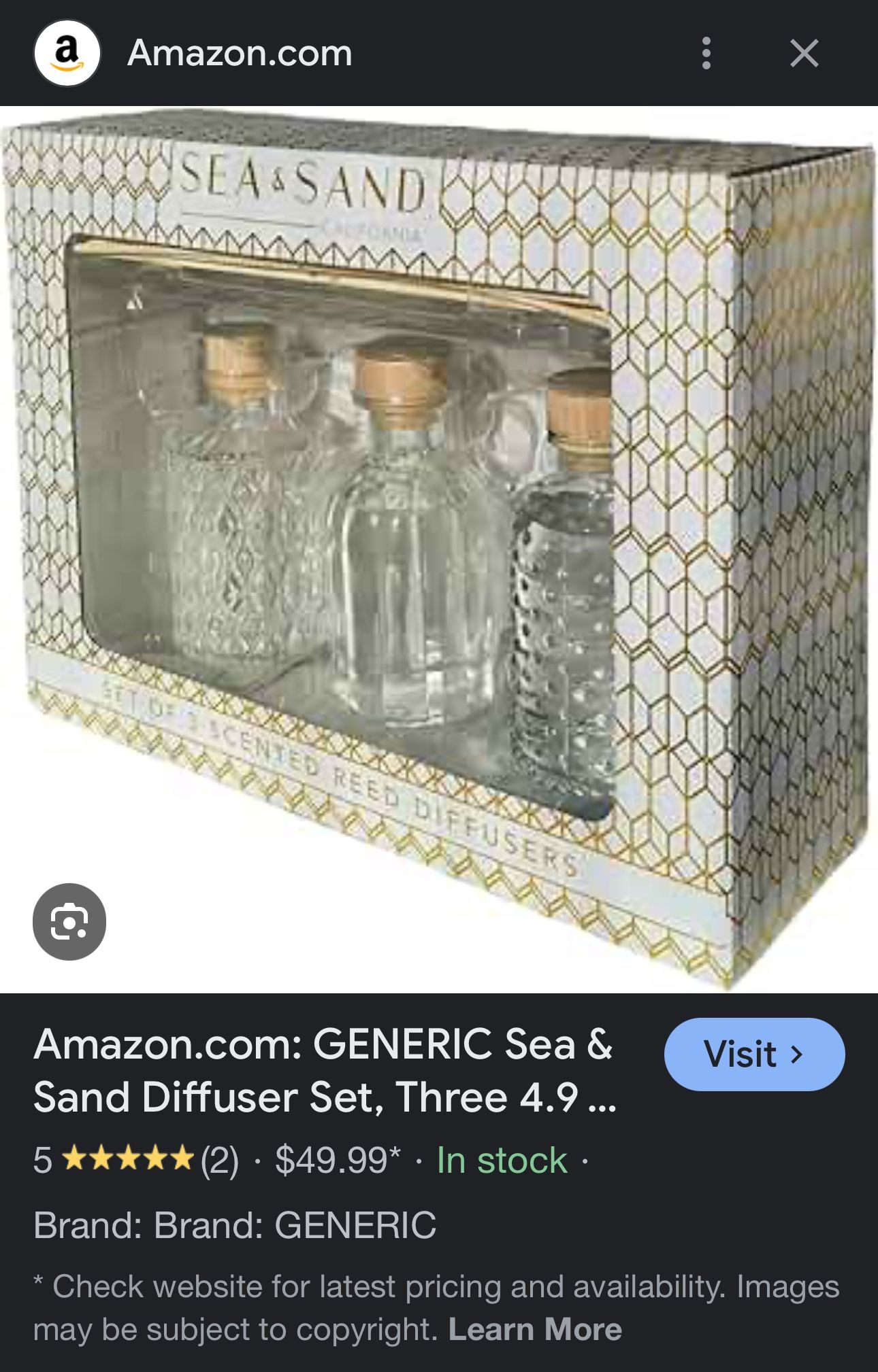 BRAND NEW!  SEA & SAND Set Of 3 scented Reed Diffusers