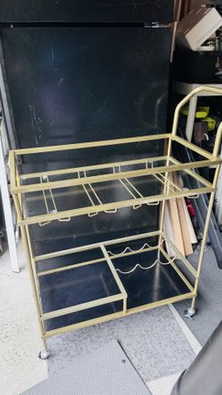 Bar Cart gold metal and glass shelves