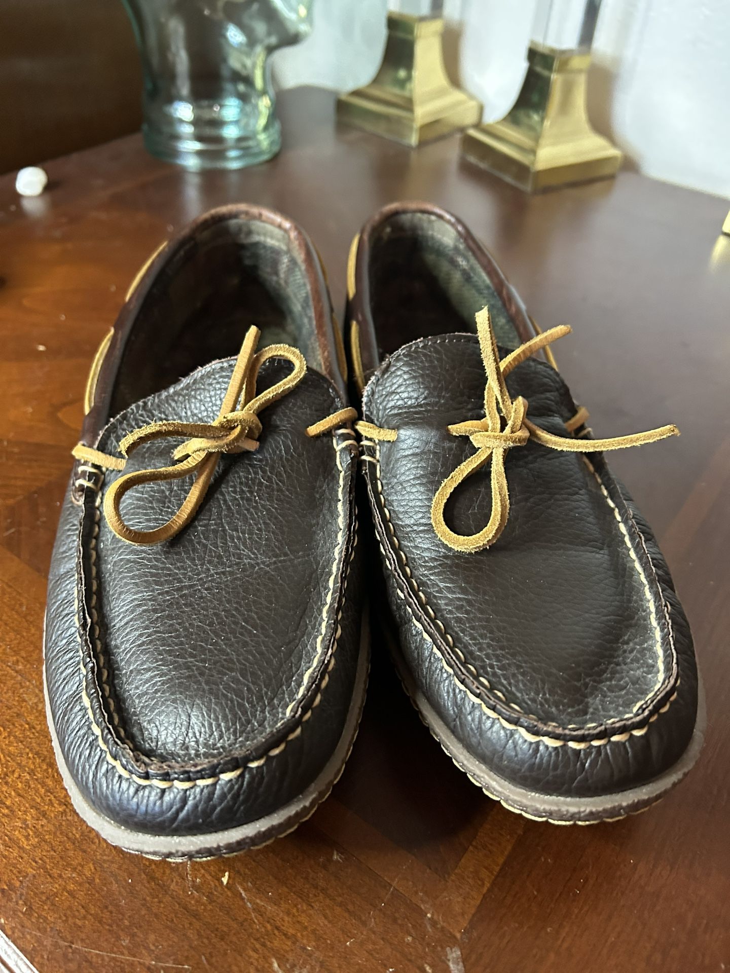 LL Bean Handsewn Slippers Flannel-Lined Mens Size 10 Moccasin Shoes Brown 212164