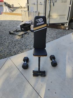 Fit goods adjustable weight bench & 2 rubber hex 40lbs dumbells