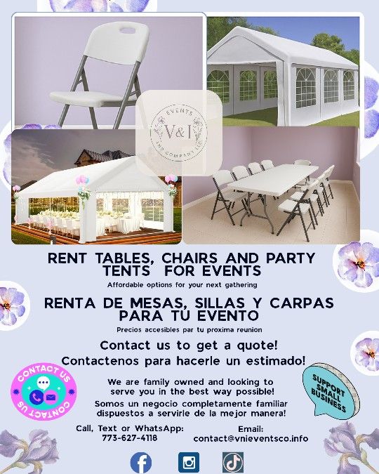 Sillas, Mesas Y Carpas Para Tu Fiesta