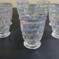 Set Of 8 Federal Juice, Glasses, Iridescent Federal Glass Juice, Glasses