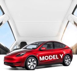 Tesla Model Y Sunshade Roof [No-Sagging, No Gaps] Magnetic-Mid Design Tesla Model Y Accessories Heat Insulation Foldable Glass SunShade for Model Y 