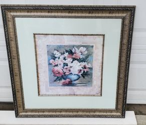 Lot 35 - Large Glass Framed Floral in Vase Print by Artist Douglas!