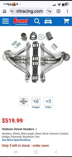 Hedman Street Headers for  Big Block 383., 400., 440.,  V8