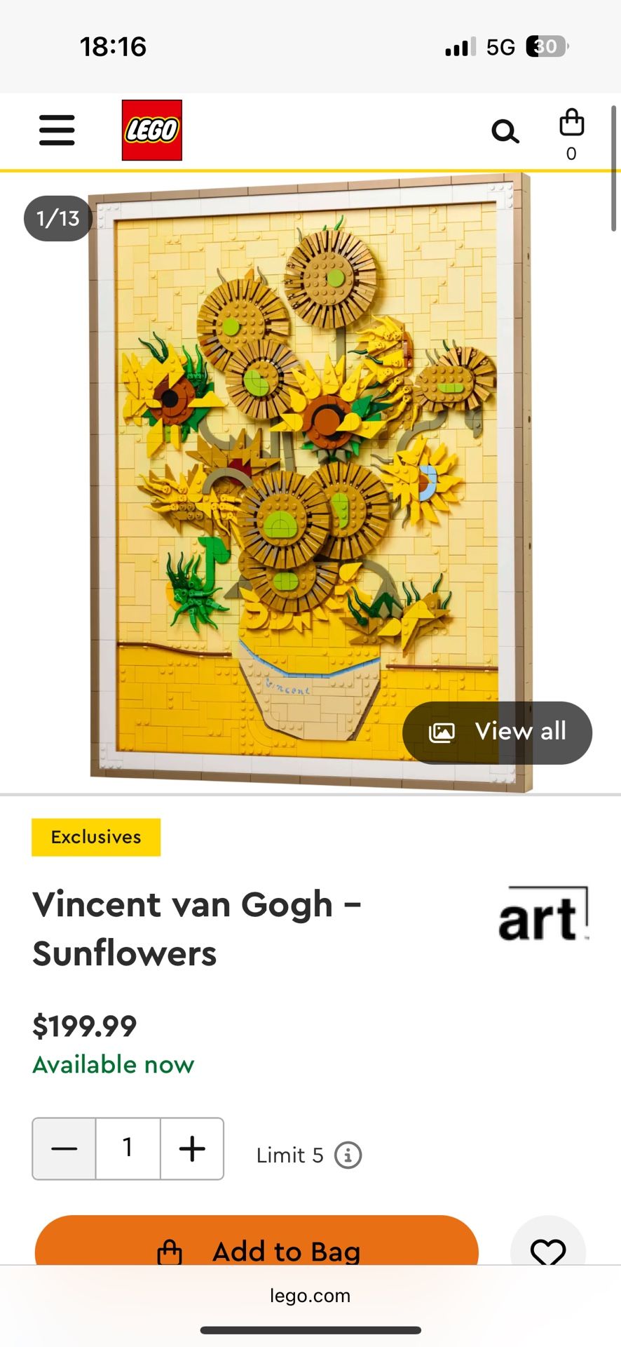 LEGO Vincent Van Gogh: Sunflowers Set