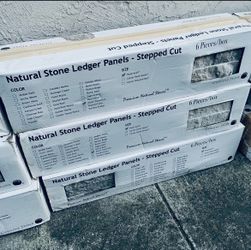 10 boxes of Silver Travertine Natural Stone Ledger Panels. Cover 60sqft total