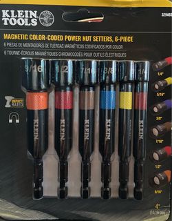 **NEW** Klein Tools 6pc 4” Magnetic color coded power nut setters