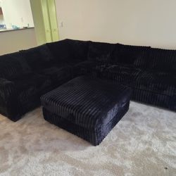 Brand New Sectional Corduroy Fabric Black $629 Add XL Ottoman $189