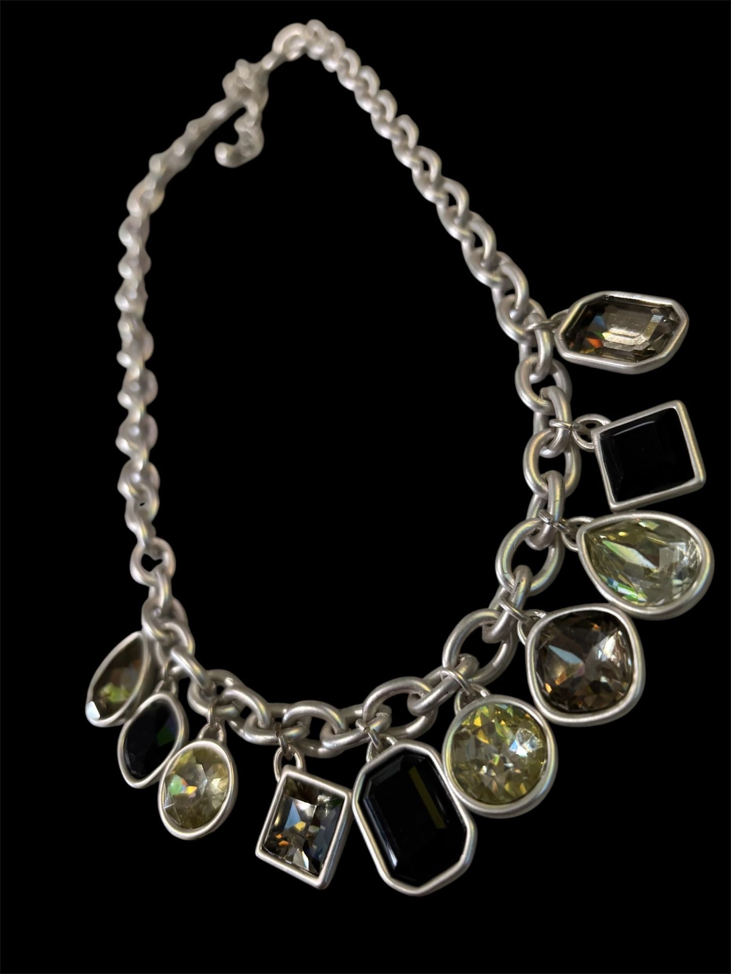 Silvertone Glass Rhinestone Bling Necklace