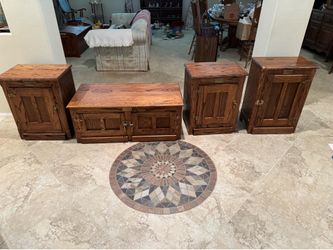 Solid Oak White Clad Coffee Table Two End Tables and Trash Container