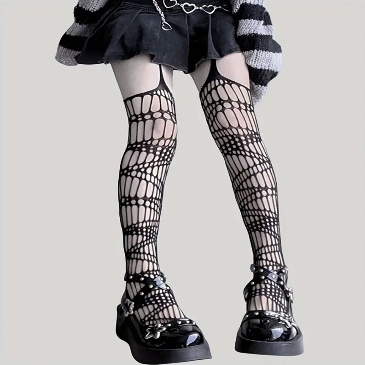 Chic Women's Fishnet Tights - High Waist, Hollow-Out Design with Elastic Nylon Blend , Punk Women's Stockings & Hosiery , clothing clothes yoga pants