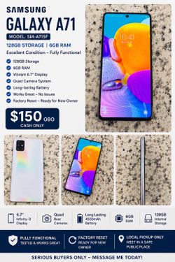 Samsung Galaxy A71  64GB Unlocked – Used – $150