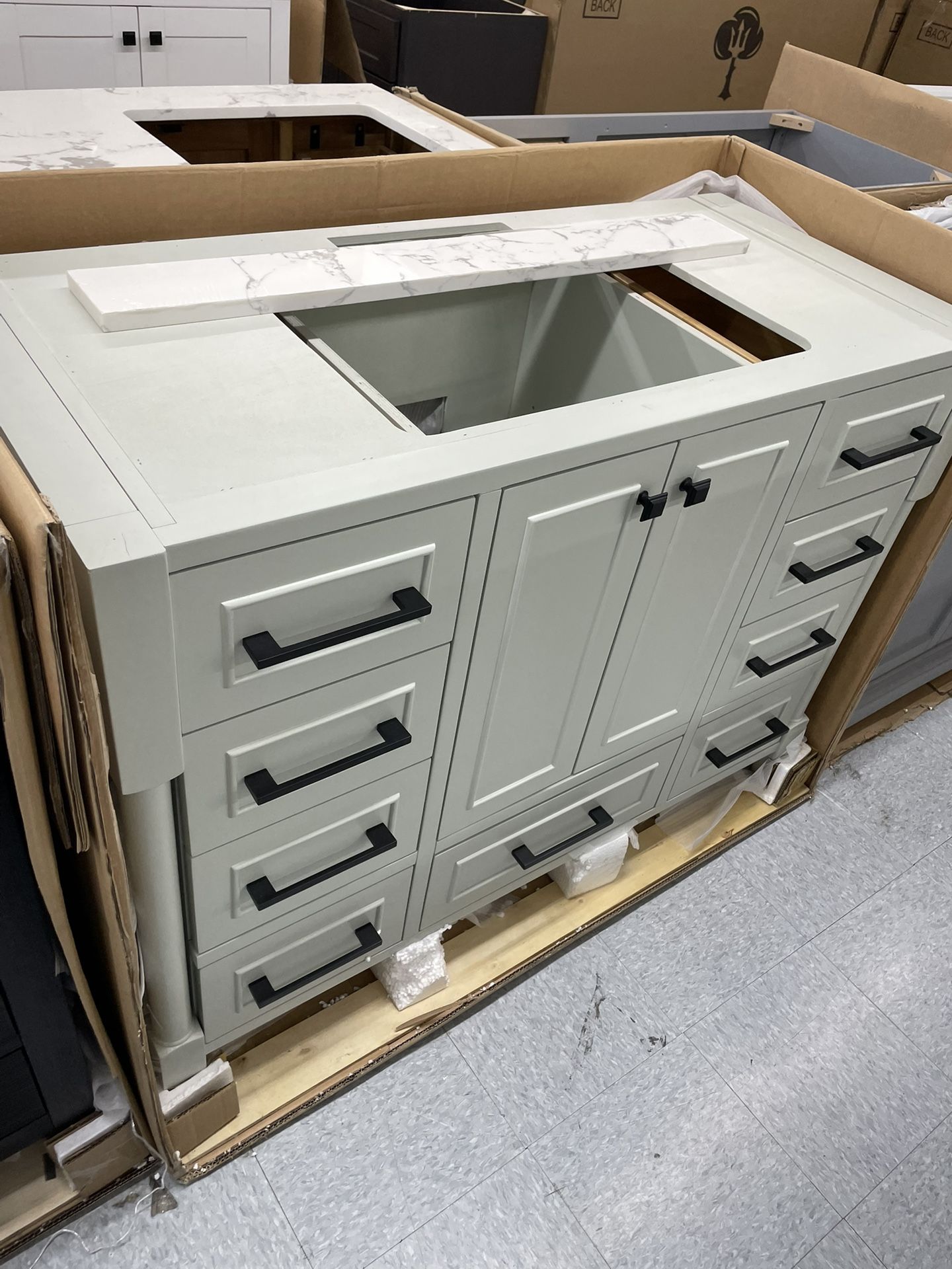 Bathroom vanity cabinet 48” solid mango Quartz top with sink and backsplash