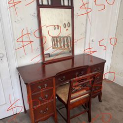 Mahogany Vanity w/ Chair & Mirror