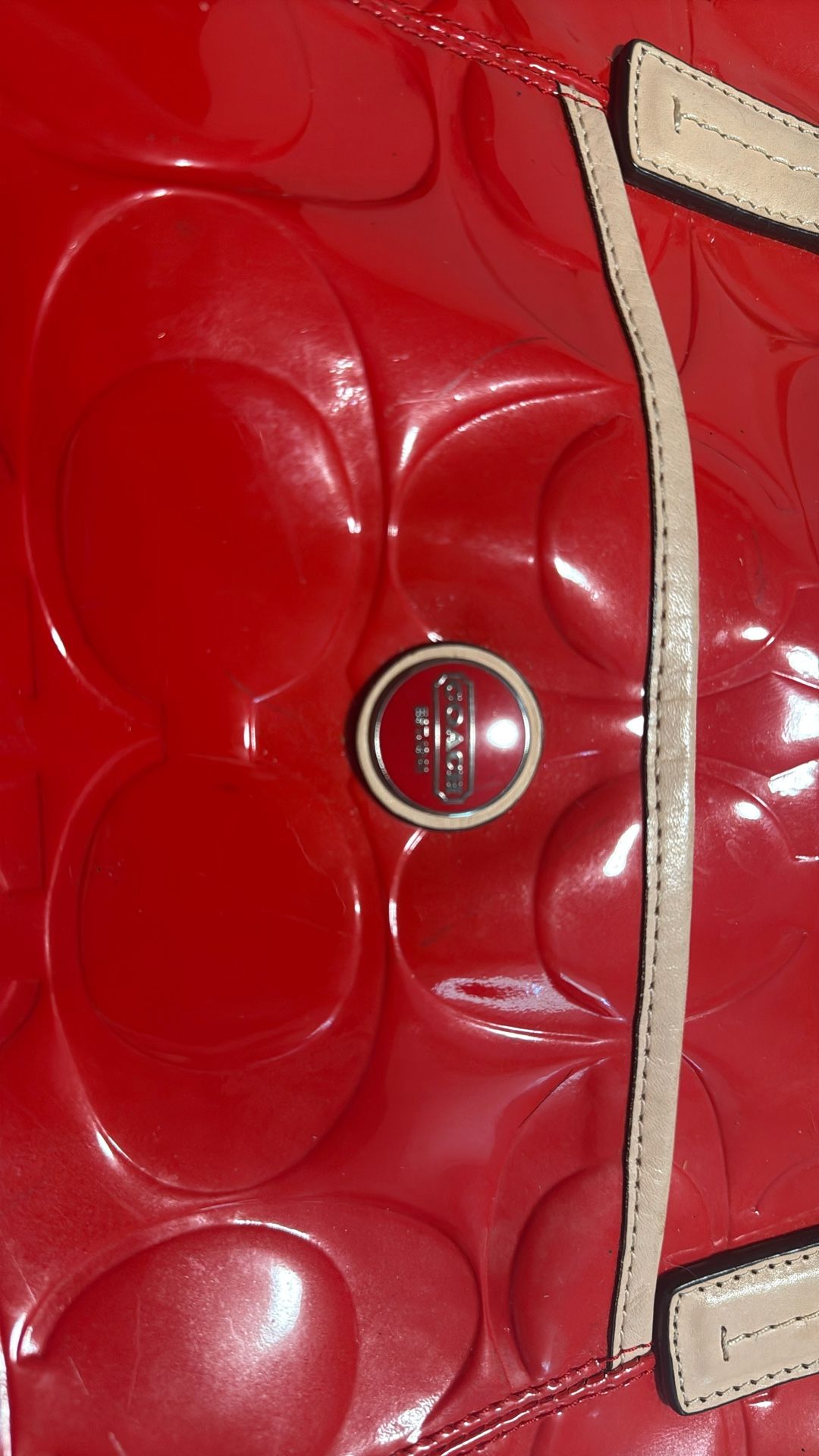 Coach Patent/Leah Shoulder Tote Bag - Red