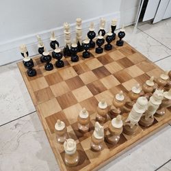 vintage hand-carved bone chess set