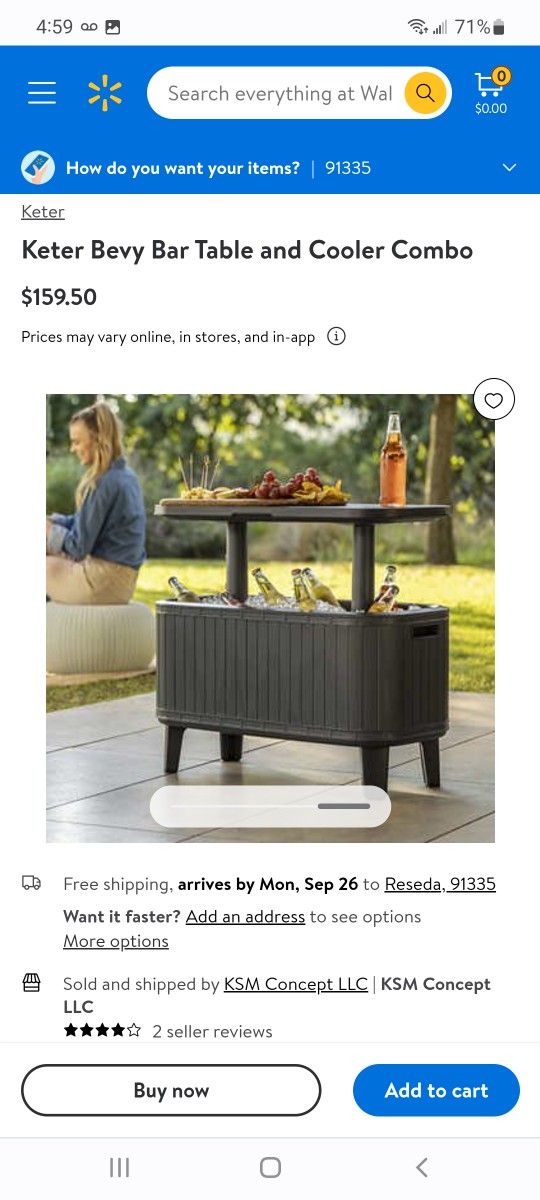 Keter Bevy Bar Table and Cooler Combo $90
