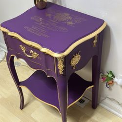 Royal Purple & Gold French Provincial Nightstand – Handcrafted