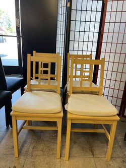 VASAGLE Wooden Dining Chairs Kitchen Removable Cushion Curved Back Set of 4 - Golden Oak