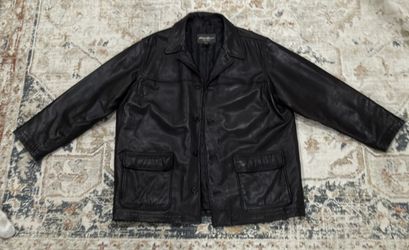 Black Leather Button-Front Jacket