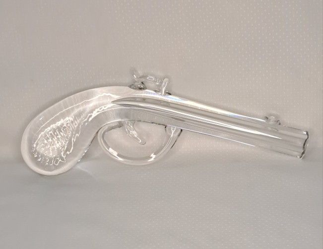 Vintage Val St Lambert Crystal Paperweight Flintlock Dueling Pistol Gun Belgium