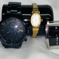 Fossil Watch, Timex Watch,Guess Watch ( Lot Of 3 Watches Non Working Models Fossil Watch Has A Broken Screen)