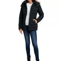 NÁUTICA Faux-Fur-Trim Hooded Puffer Coat Size XL