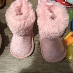 Pink Fur Boots Baby Size 3- 6 Months 