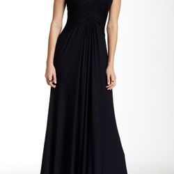  MARINA Prom Black Maxi Dress with Silver Accents Size 4