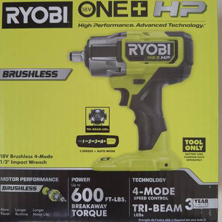 RYOBI - ONE+ HP 18V Brushless Cordless 4-Mode ½ in. Impact Wrench (Tool Only) - P262 
