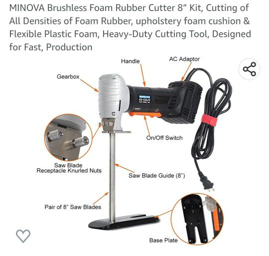 MINOVA Brushless Foam Rubber Cutter 8” Kit, Cutting of All Densities of  Foam Rubber, upholstery foam cushion & Flexible Plastic Foam, Heavy-Duty